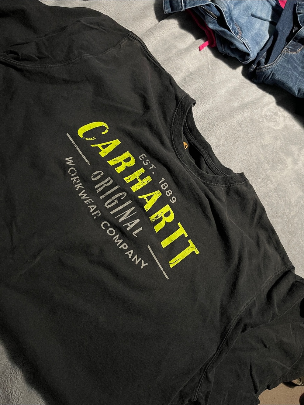 Carhartt Black Tee with High-Visibility Yellow Logo